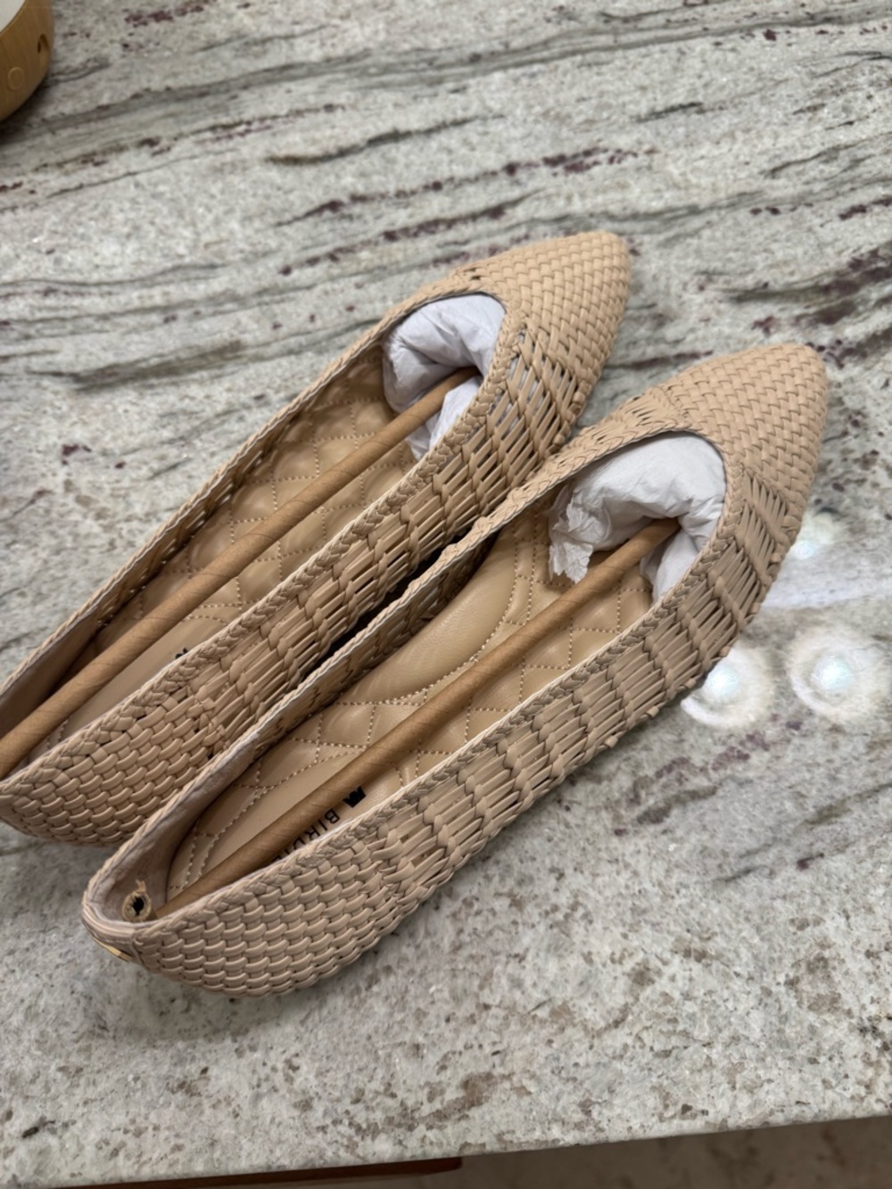 Birdies Goldfinch Woven Pointed-Toe Flats in Beige